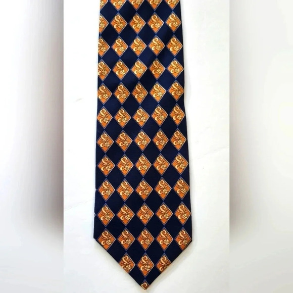 Stefano Conti Necktie Navy Yellow Diamond Pattern 4" x 58" - Picture 1 of 3